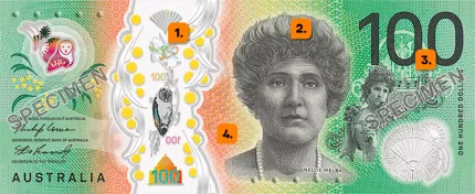 Elementos de seguridad billete dólar australiano