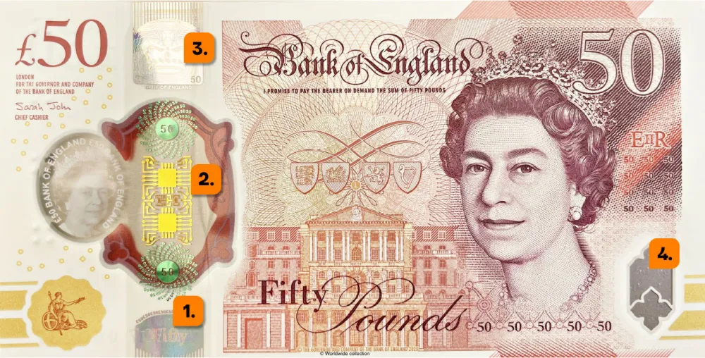 Elementos de seguridad billete libra esterlina