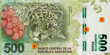 Elementos de seguridad billete peso argentino
