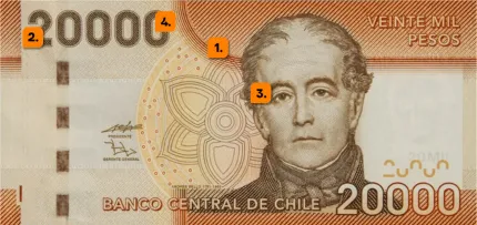 Elementos de seguridad billete peso chileno