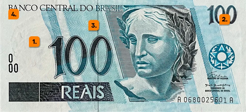 Elementos de seguridad billete real brasileño