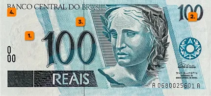 Elementos de seguridad billete real brasileño