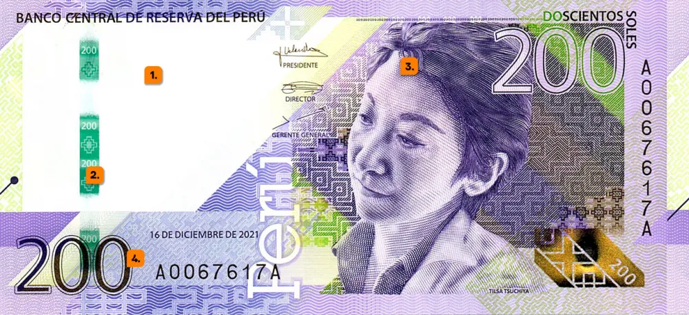 Elementos de seguridad billete sol peruano